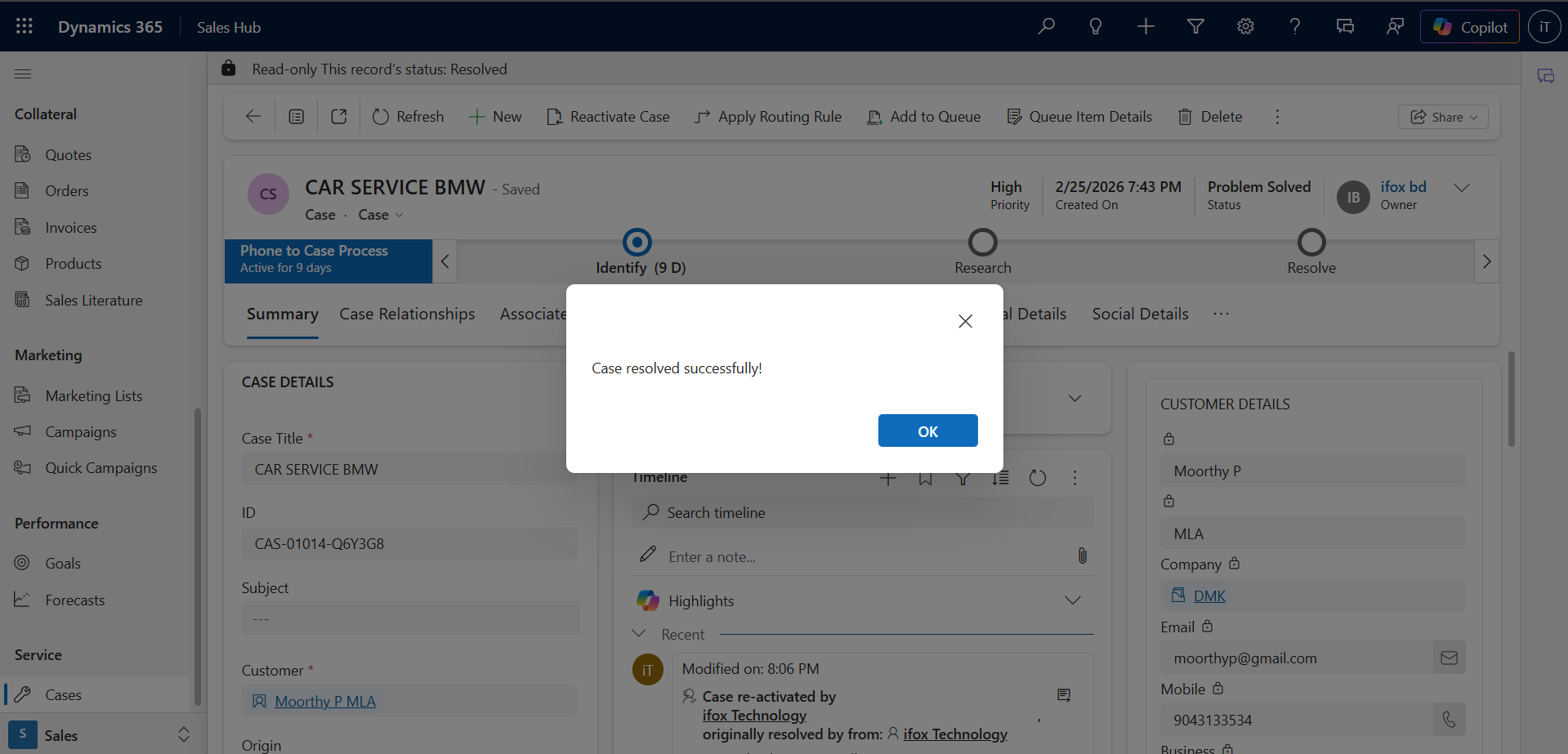 Resolve Confirmation Message