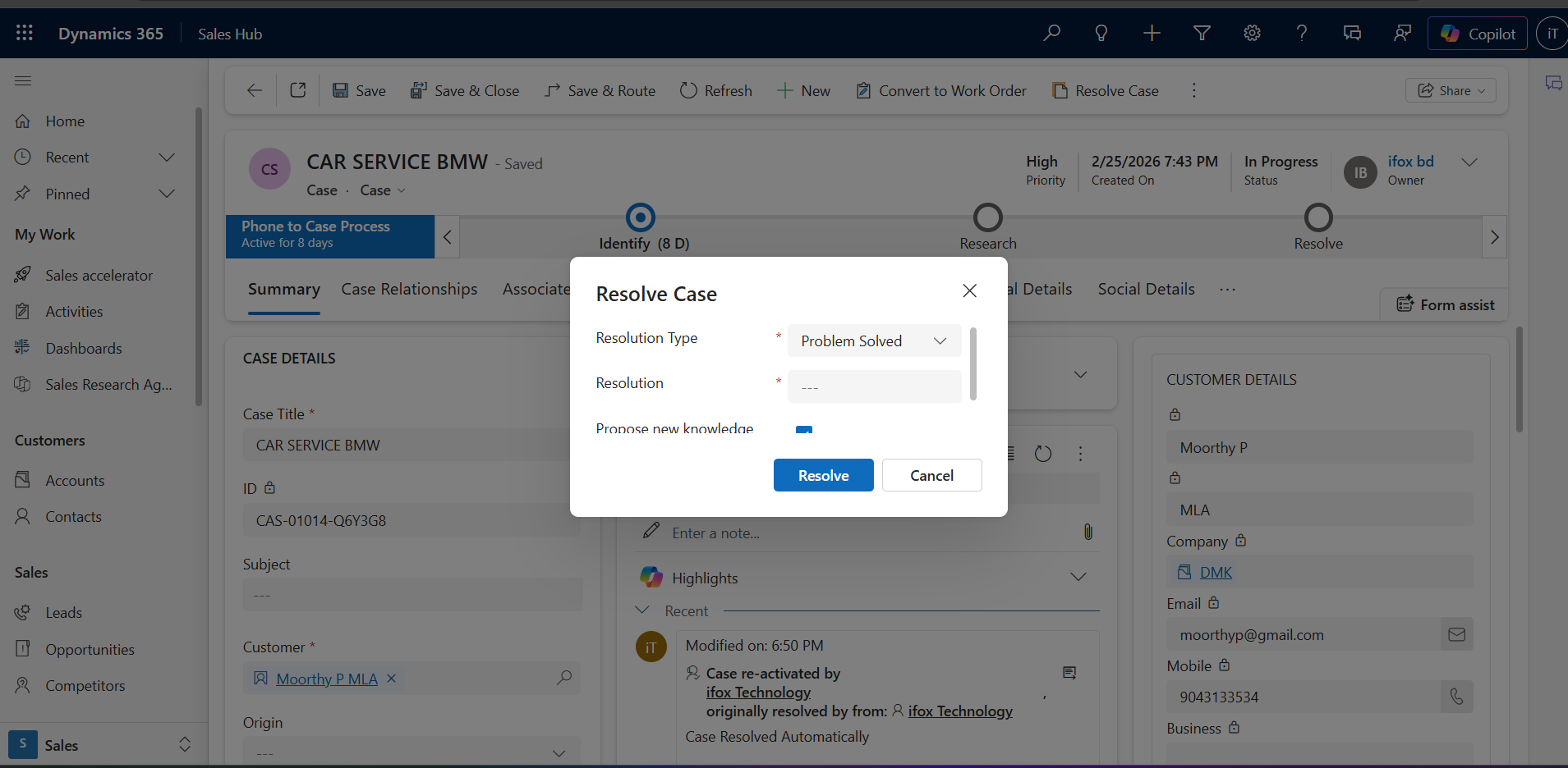Default Resolve Case Popup